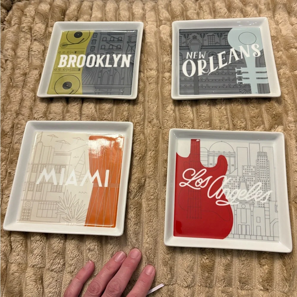 Crate and BarrelSet of 4 City Dishes - Brooklyn, New Orleans, Miami, Los Angeles
